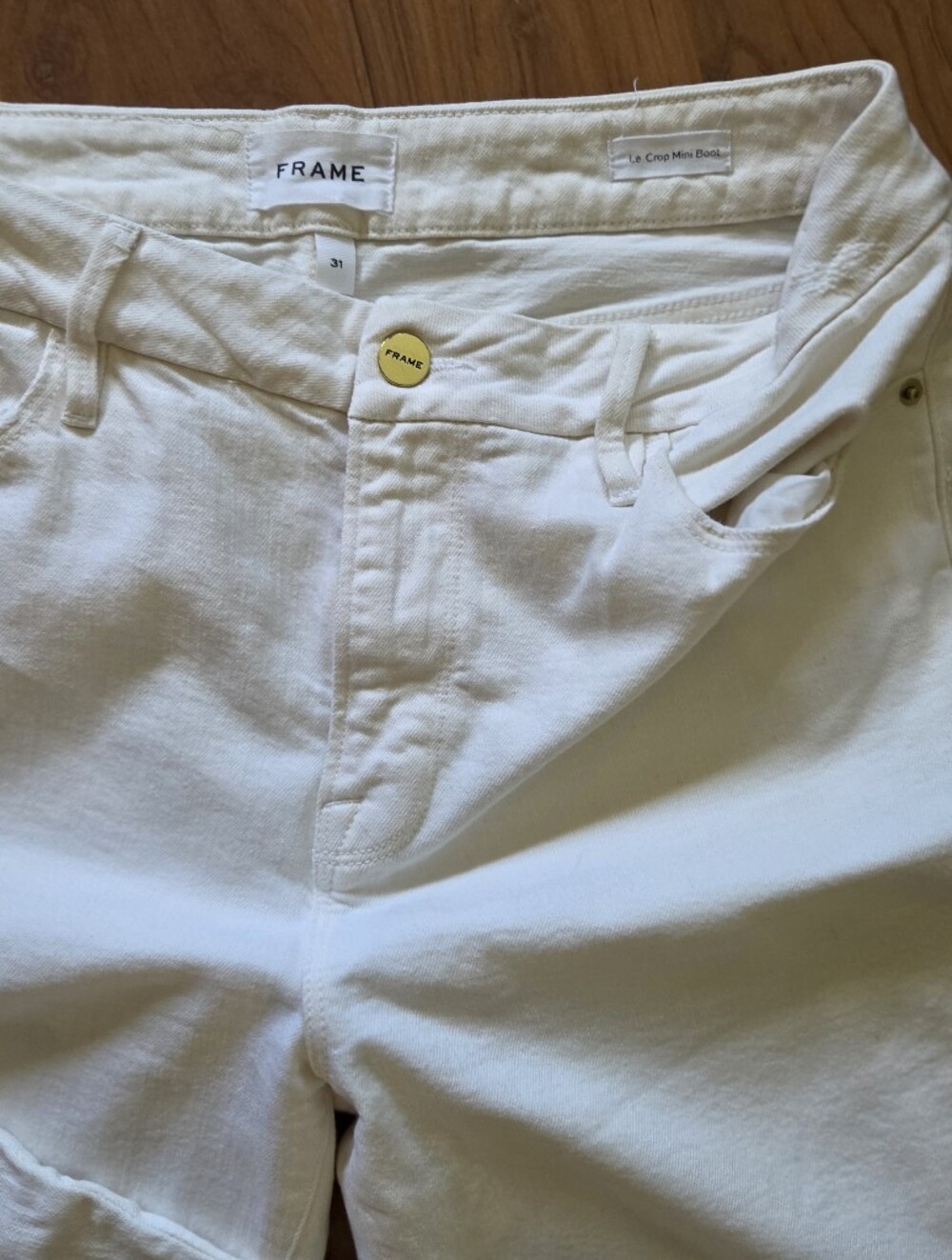 FRAME Le Crop Mini Boot Jeans Denim Stretch Raw Hem WHITE Size 31 - Picture 6 of 7